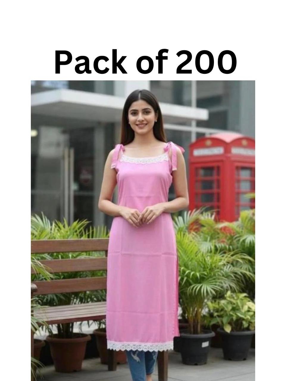 Pack of 200 – Women’s Sleeveless Pink Lace Kurti