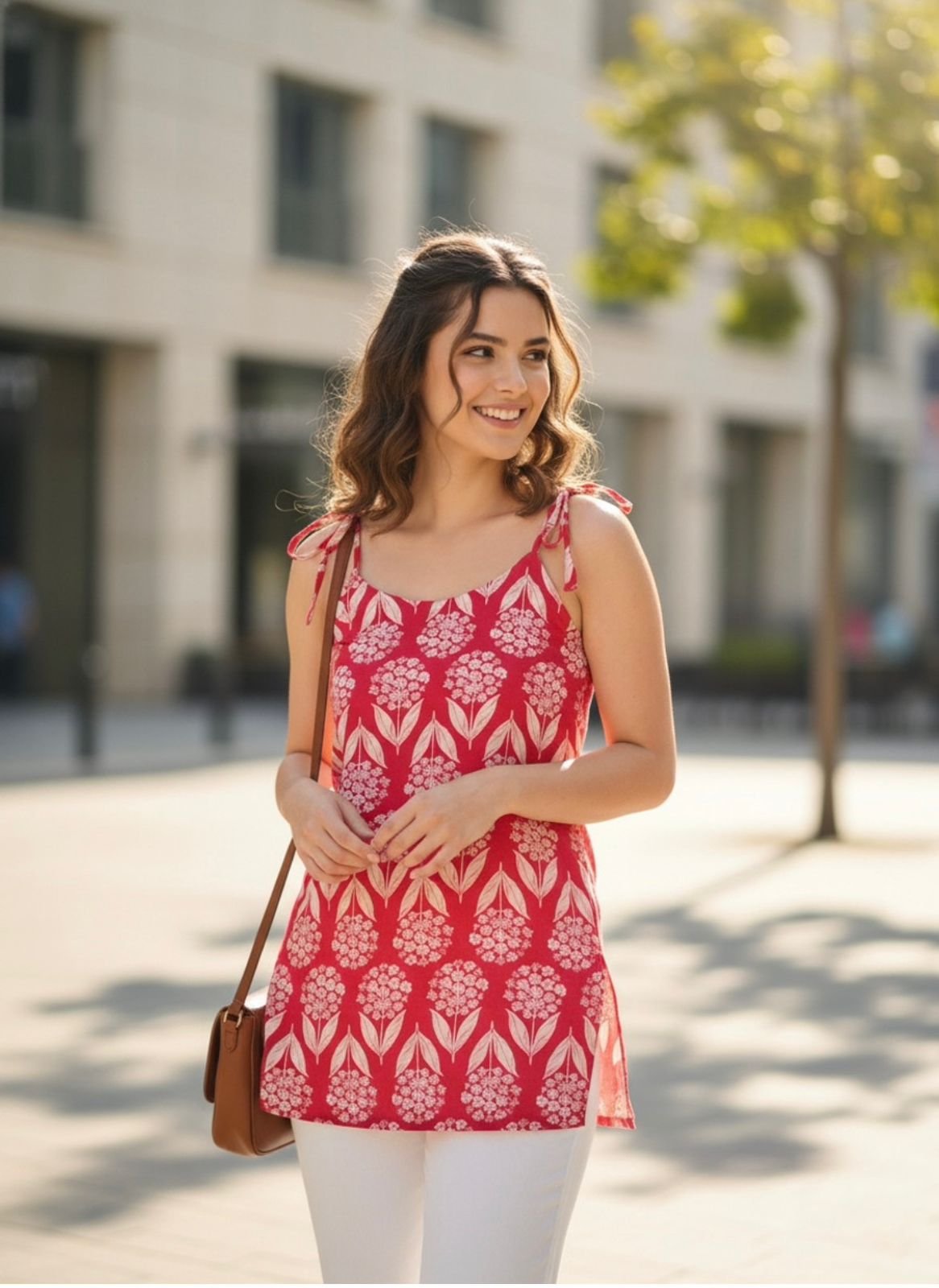 Women Pink Floral Printed Sleeveless Kurti Top - Image 4