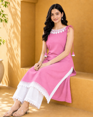 Baby Pink Rayon Kurti | Wholesale Just at ₹3999